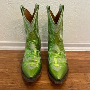 Miron Crosby Maggie Lime Green Metallic cowboy boots sz 7